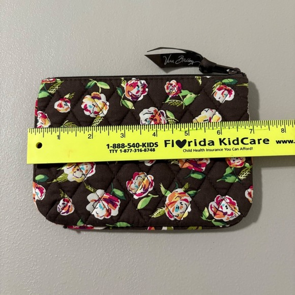 Vera Bradley Quilted Brown Floral Cosmetic Makeup Bag Pouch Zipper Closure - Picture 5 of 7
